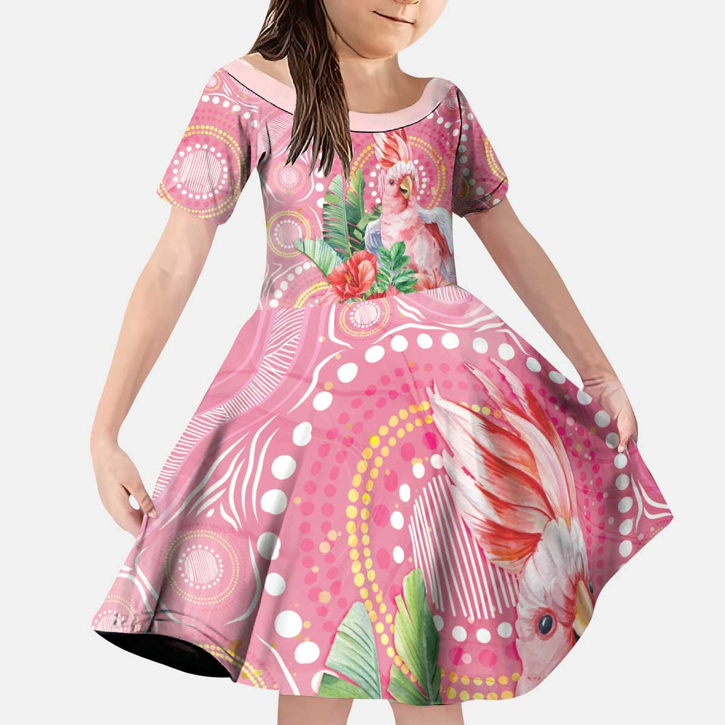 Breast Cancer Pink Cockatoo Kid Short Sleeve Dress Indigenous Australia Watercolor Glaze - Aussie Hoodie