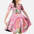 Breast Cancer Pink Cockatoo Kid Short Sleeve Dress Indigenous Australia Watercolor Glaze - Aussie Hoodie