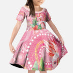 Breast Cancer Pink Cockatoo Kid Short Sleeve Dress Indigenous Australia Watercolor Glaze - Aussie Hoodie