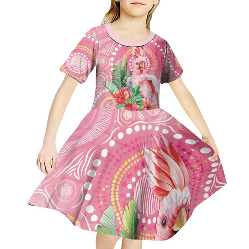 Breast Cancer Pink Cockatoo Kid Short Sleeve Dress Indigenous Australia Watercolor Glaze - Aussie Hoodie