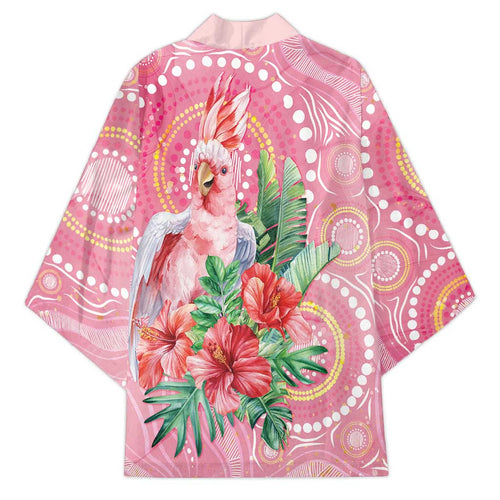 Breast Cancer Pink Cockatoo Kimono Indigenous Australia Watercolor Glaze - Aussie Hoodie