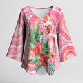 Breast Cancer Pink Cockatoo Kimono Sleeve Blouse Indigenous Australia Watercolor Glaze - Aussie Hoodie