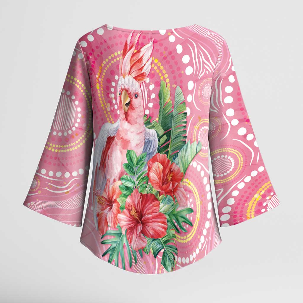 Breast Cancer Pink Cockatoo Kimono Sleeve Blouse Indigenous Australia Watercolor Glaze - Aussie Hoodie