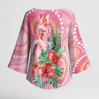 Breast Cancer Pink Cockatoo Kimono Sleeve Blouse Indigenous Australia Watercolor Glaze - Aussie Hoodie