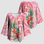 Breast Cancer Pink Cockatoo Kimono Sleeve Blouse Indigenous Australia Watercolor Glaze - Aussie Hoodie