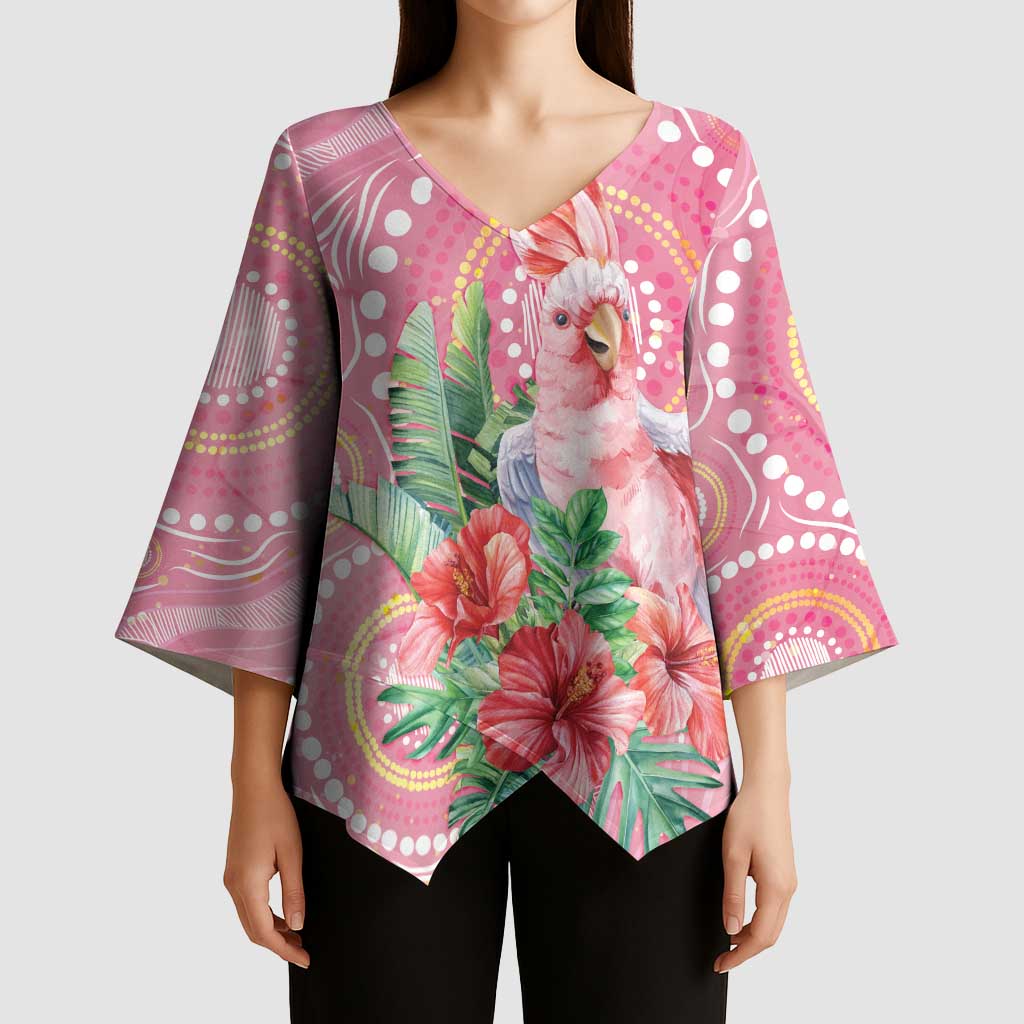 Breast Cancer Pink Cockatoo Kimono Sleeve Blouse Indigenous Australia Watercolor Glaze - Aussie Hoodie