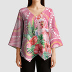Breast Cancer Pink Cockatoo Kimono Sleeve Blouse Indigenous Australia Watercolor Glaze - Aussie Hoodie