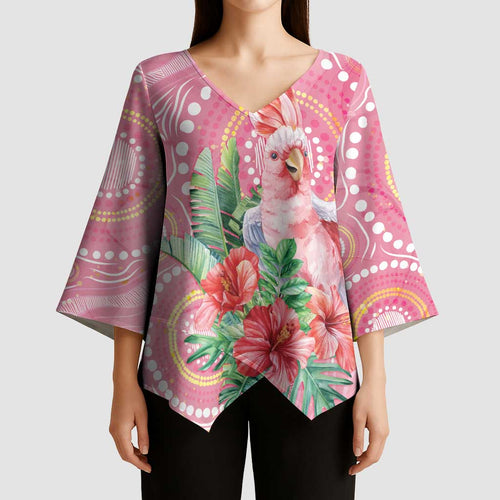 Breast Cancer Pink Cockatoo Kimono Sleeve Blouse Indigenous Australia Watercolor Glaze - Aussie Hoodie