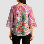 Breast Cancer Pink Cockatoo Kimono Sleeve Blouse Indigenous Australia Watercolor Glaze - Aussie Hoodie