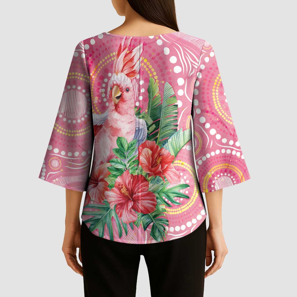 Breast Cancer Pink Cockatoo Kimono Sleeve Blouse Indigenous Australia Watercolor Glaze - Aussie Hoodie