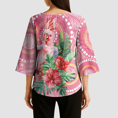 Breast Cancer Pink Cockatoo Kimono Sleeve Blouse Indigenous Australia Watercolor Glaze - Aussie Hoodie