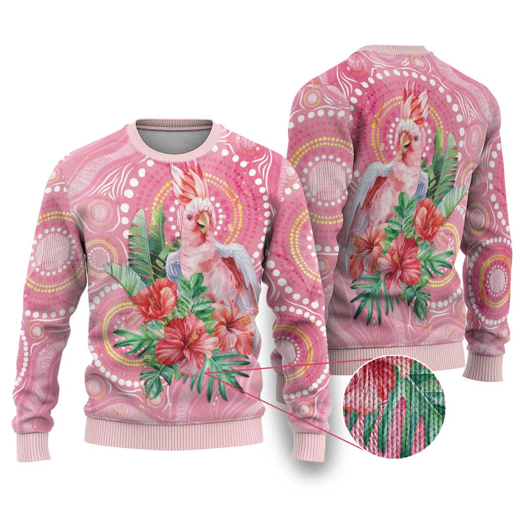 Breast Cancer Pink Cockatoo Ugly Christmas Sweater Australia Indigenous Watercolor Glaze - Aussie Hoodie