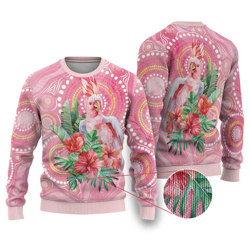 Breast Cancer Pink Cockatoo Ugly Christmas Sweater Australia Indigenous Watercolor Glaze - Aussie Hoodie