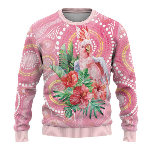 Breast Cancer Pink Cockatoo Ugly Christmas Sweater Australia Indigenous Watercolor Glaze - Aussie Hoodie