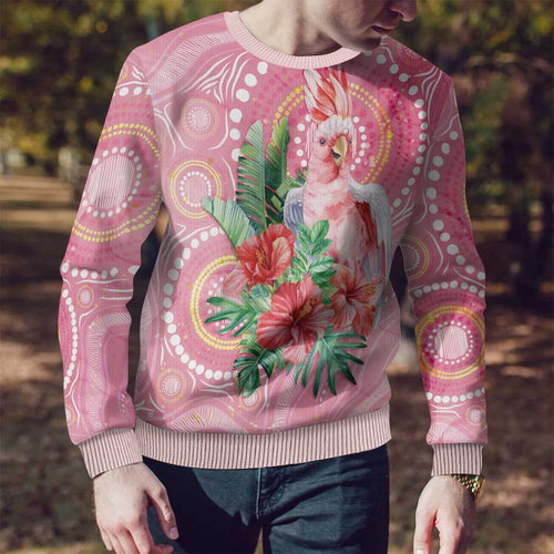 Breast Cancer Pink Cockatoo Ugly Christmas Sweater Australia Indigenous Watercolor Glaze - Aussie Hoodie