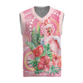 Breast Cancer Pink Cockatoo Christmas Knitted V-Neck Vest Australia Indigenous Watercolor Glaze - Aussie Hoodie