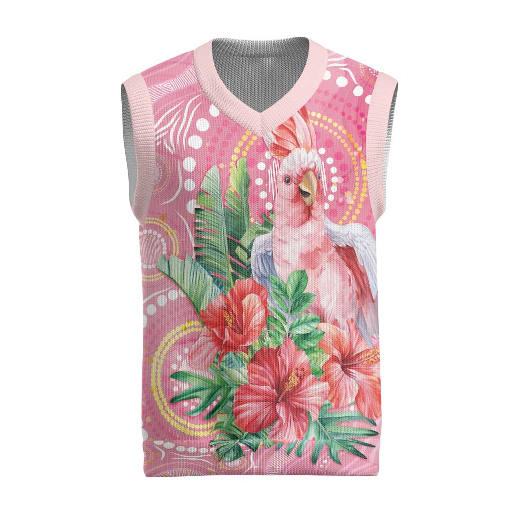 Breast Cancer Pink Cockatoo Christmas Knitted V-Neck Vest Australia Indigenous Watercolor Glaze - Aussie Hoodie