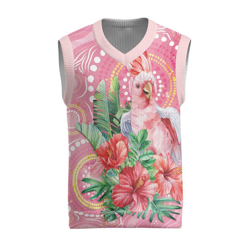 Breast Cancer Pink Cockatoo Christmas Knitted V-Neck Vest Australia Indigenous Watercolor Glaze - Aussie Hoodie