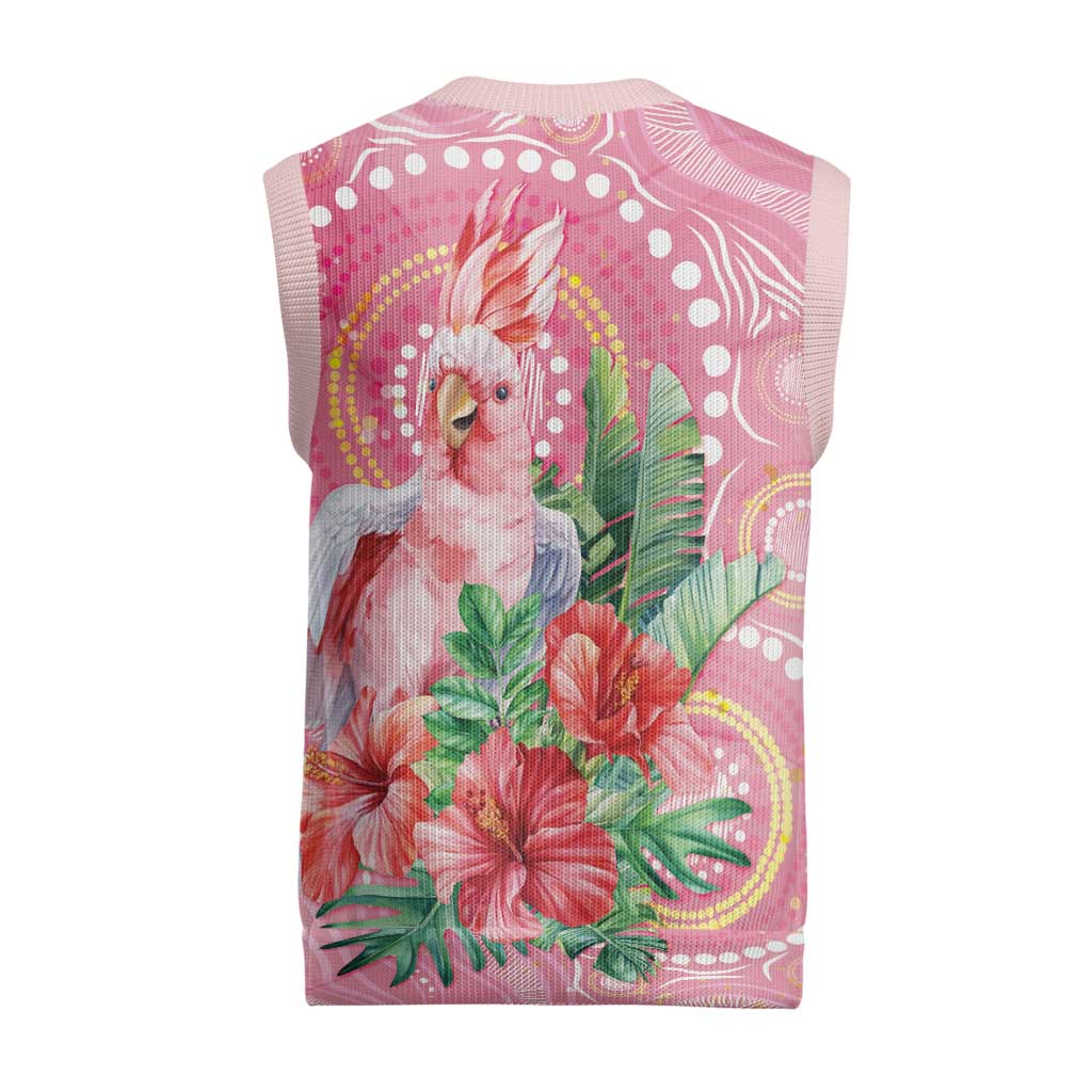 Breast Cancer Pink Cockatoo Christmas Knitted V-Neck Vest Australia Indigenous Watercolor Glaze - Aussie Hoodie