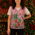 Breast Cancer Pink Cockatoo Christmas Knitted V-Neck Vest Australia Indigenous Watercolor Glaze - Aussie Hoodie