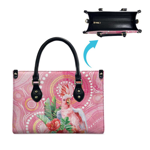 Breast Cancer Pink Cockatoo Leather Bag Indigenous Australia Watercolor Glaze - Aussie Hoodie