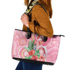 Breast Cancer Pink Cockatoo Leather Tote Bag Indigenous Australia Watercolor Glaze - Aussie Hoodie