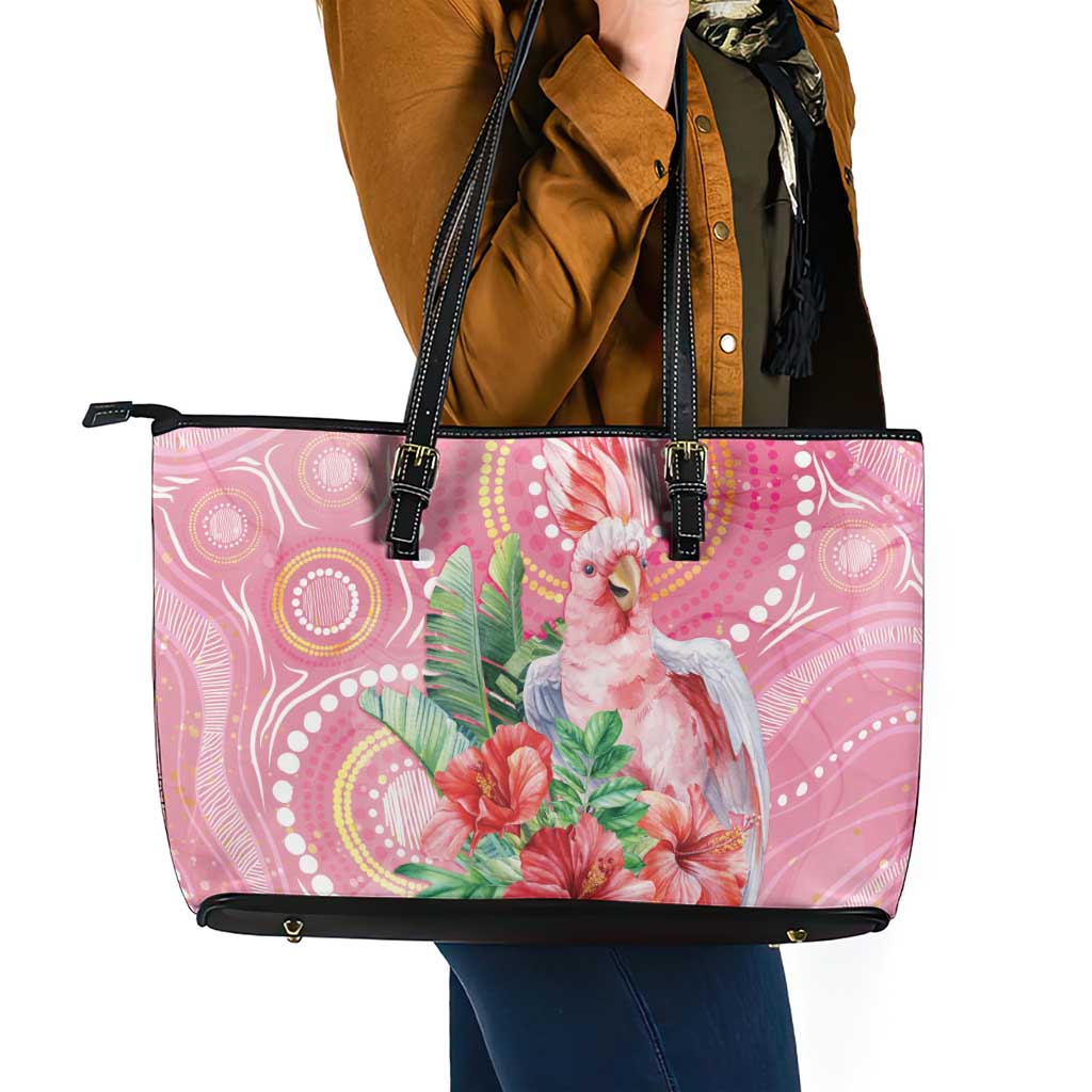 Breast Cancer Pink Cockatoo Leather Tote Bag Indigenous Australia Watercolor Glaze - Aussie Hoodie