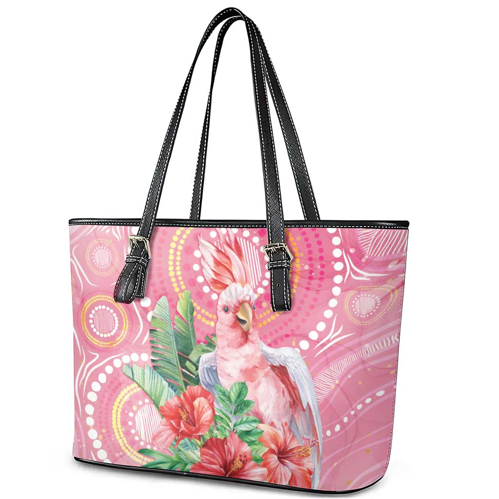 Breast Cancer Pink Cockatoo Leather Tote Bag Indigenous Australia Watercolor Glaze - Aussie Hoodie