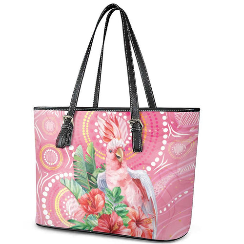 Breast Cancer Pink Cockatoo Leather Tote Bag Indigenous Australia Watercolor Glaze - Aussie Hoodie