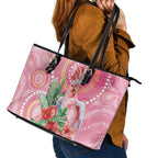 Breast Cancer Pink Cockatoo Leather Tote Bag Indigenous Australia Watercolor Glaze - Aussie Hoodie