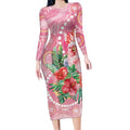 Breast Cancer Pink Cockatoo Long Sleeve Bodycon Dress Indigenous Australia Watercolor Glaze - Aussie Hoodie