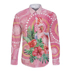 Breast Cancer Pink Cockatoo Long Sleeve Button Shirt Indigenous Australia Watercolor Glaze - Aussie Hoodie
