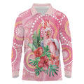 Breast Cancer Pink Cockatoo Long Sleeve Polo Shirt Indigenous Australia Watercolor Glaze - Aussie Hoodie