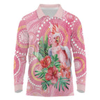Breast Cancer Pink Cockatoo Long Sleeve Polo Shirt Indigenous Australia Watercolor Glaze - Aussie Hoodie