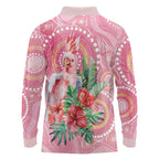 Breast Cancer Pink Cockatoo Long Sleeve Polo Shirt Indigenous Australia Watercolor Glaze - Aussie Hoodie