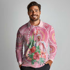 Breast Cancer Pink Cockatoo Long Sleeve Polo Shirt Indigenous Australia Watercolor Glaze - Aussie Hoodie