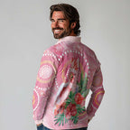 Breast Cancer Pink Cockatoo Long Sleeve Polo Shirt Indigenous Australia Watercolor Glaze - Aussie Hoodie