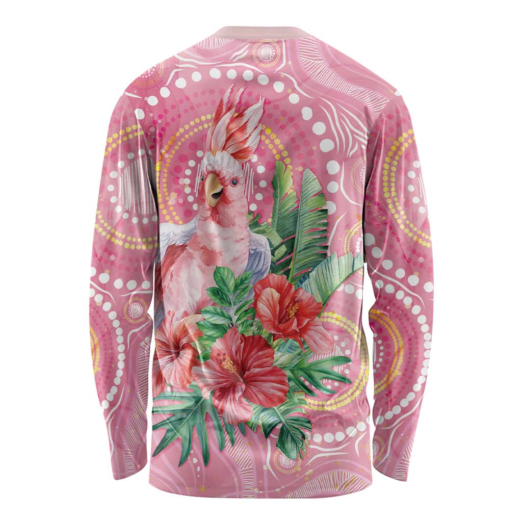 Breast Cancer Pink Cockatoo Long Sleeve Shirt Indigenous Australia Watercolor Glaze - Aussie Hoodie