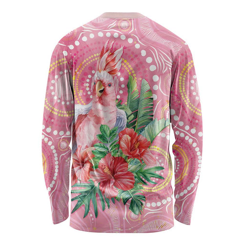 Breast Cancer Pink Cockatoo Long Sleeve Shirt Indigenous Australia Watercolor Glaze - Aussie Hoodie