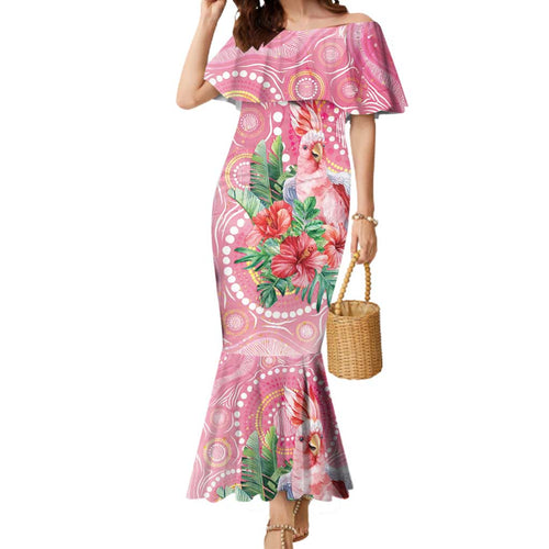 Breast Cancer Pink Cockatoo Mermaid Dress Indigenous Australia Watercolor Glaze - Aussie Hoodie