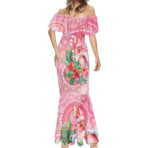 Breast Cancer Pink Cockatoo Mermaid Dress Indigenous Australia Watercolor Glaze - Aussie Hoodie