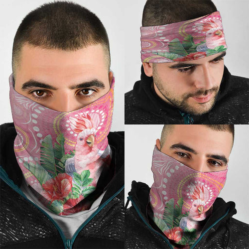 Breast Cancer Pink Cockatoo Neck Gaiter Indigenous Australia Watercolor Glaze - Aussie Hoodie