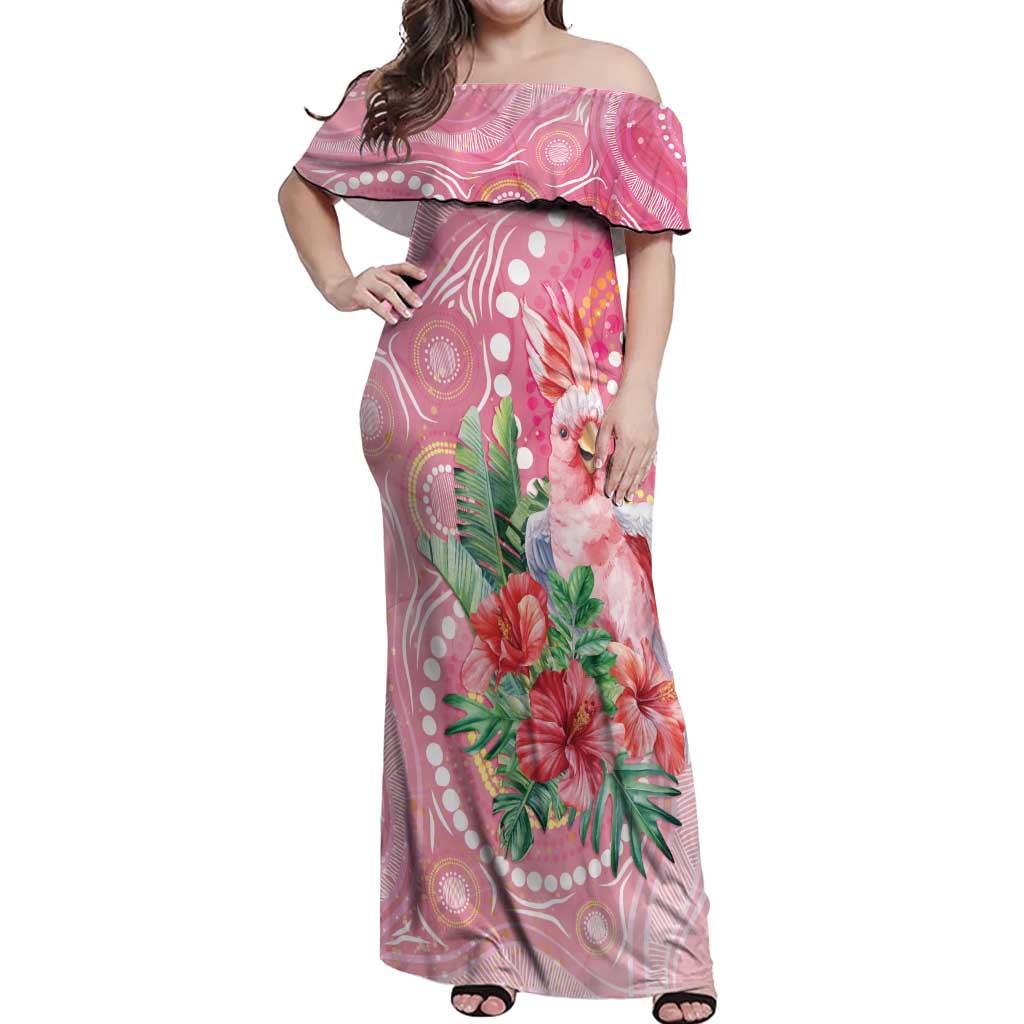 Breast Cancer Pink Cockatoo Off Shoulder Maxi Dress Indigenous Australia Watercolor Glaze - Aussie Hoodie