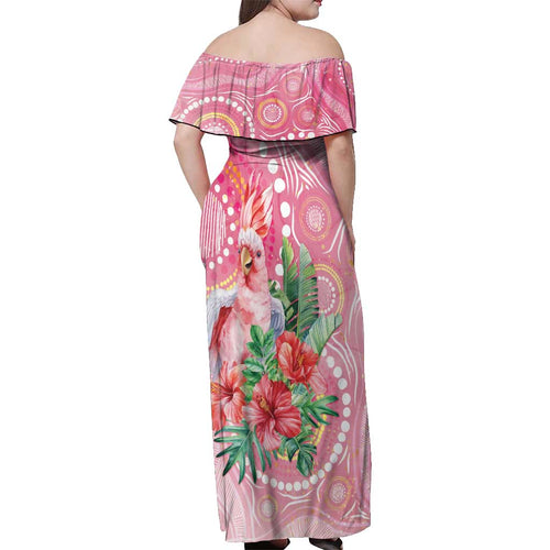 Breast Cancer Pink Cockatoo Off Shoulder Maxi Dress Indigenous Australia Watercolor Glaze - Aussie Hoodie