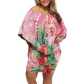 Breast Cancer Pink Cockatoo Off Shoulder Short Dress Indigenous Australia Watercolor Glaze - Aussie Hoodie