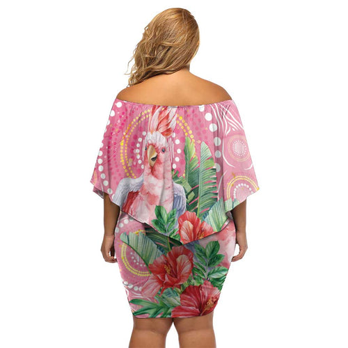 Breast Cancer Pink Cockatoo Off Shoulder Short Dress Indigenous Australia Watercolor Glaze - Aussie Hoodie