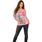 Breast Cancer Pink Cockatoo Off Shoulder Sweater Indigenous Australia Watercolor Glaze - Aussie Hoodie