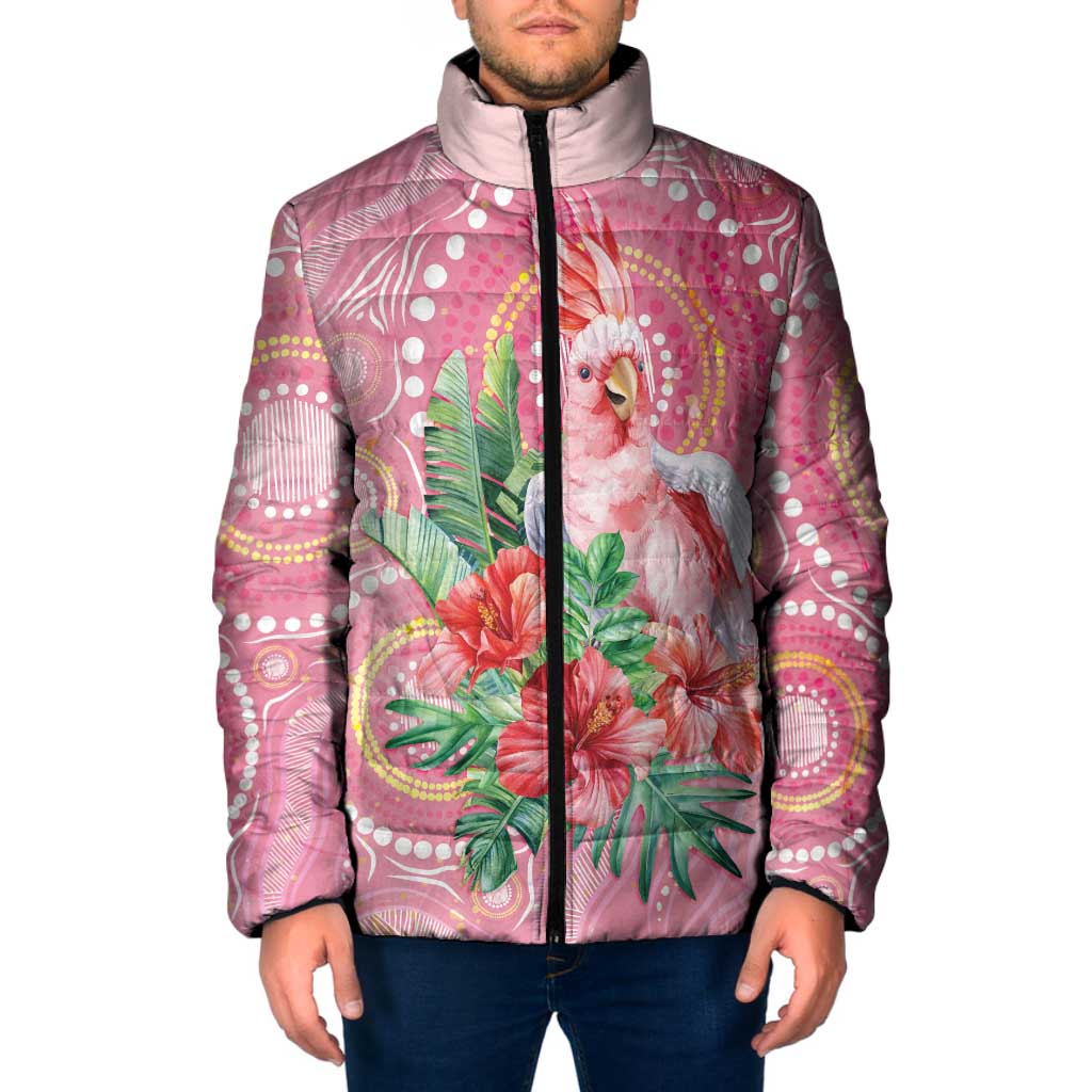 Breast Cancer Pink Cockatoo Padded Jacket Indigenous Australia Watercolor Glaze - Aussie Hoodie