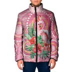 Breast Cancer Pink Cockatoo Padded Jacket Indigenous Australia Watercolor Glaze - Aussie Hoodie