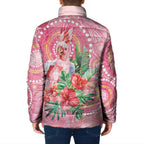 Breast Cancer Pink Cockatoo Padded Jacket Indigenous Australia Watercolor Glaze - Aussie Hoodie